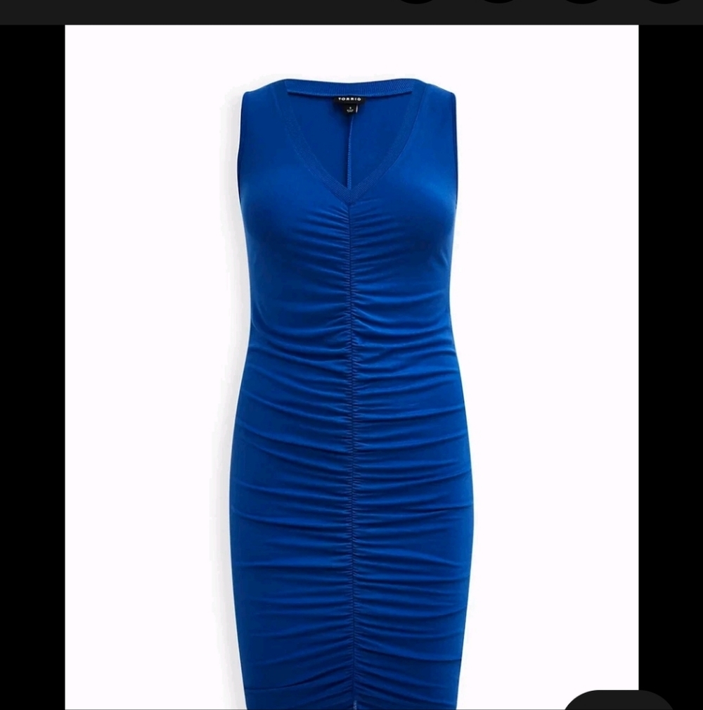 🔹️Torrid Cobalt Blue Ruched V-Neck Bodycon Mini Dress -👗 Plus Size 3🔹️ - Picture 2 of 5